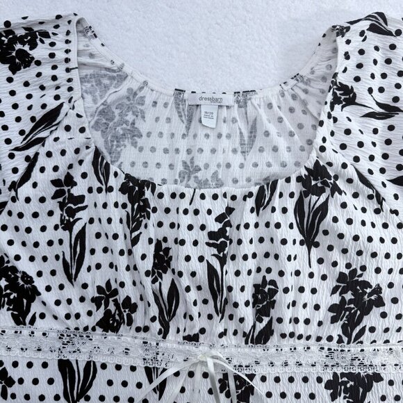 Dressbarn Polka Dot Floral Gauze Tunic Top Peasant Boho B & W Womens 18/20 - Picture 2 of 11